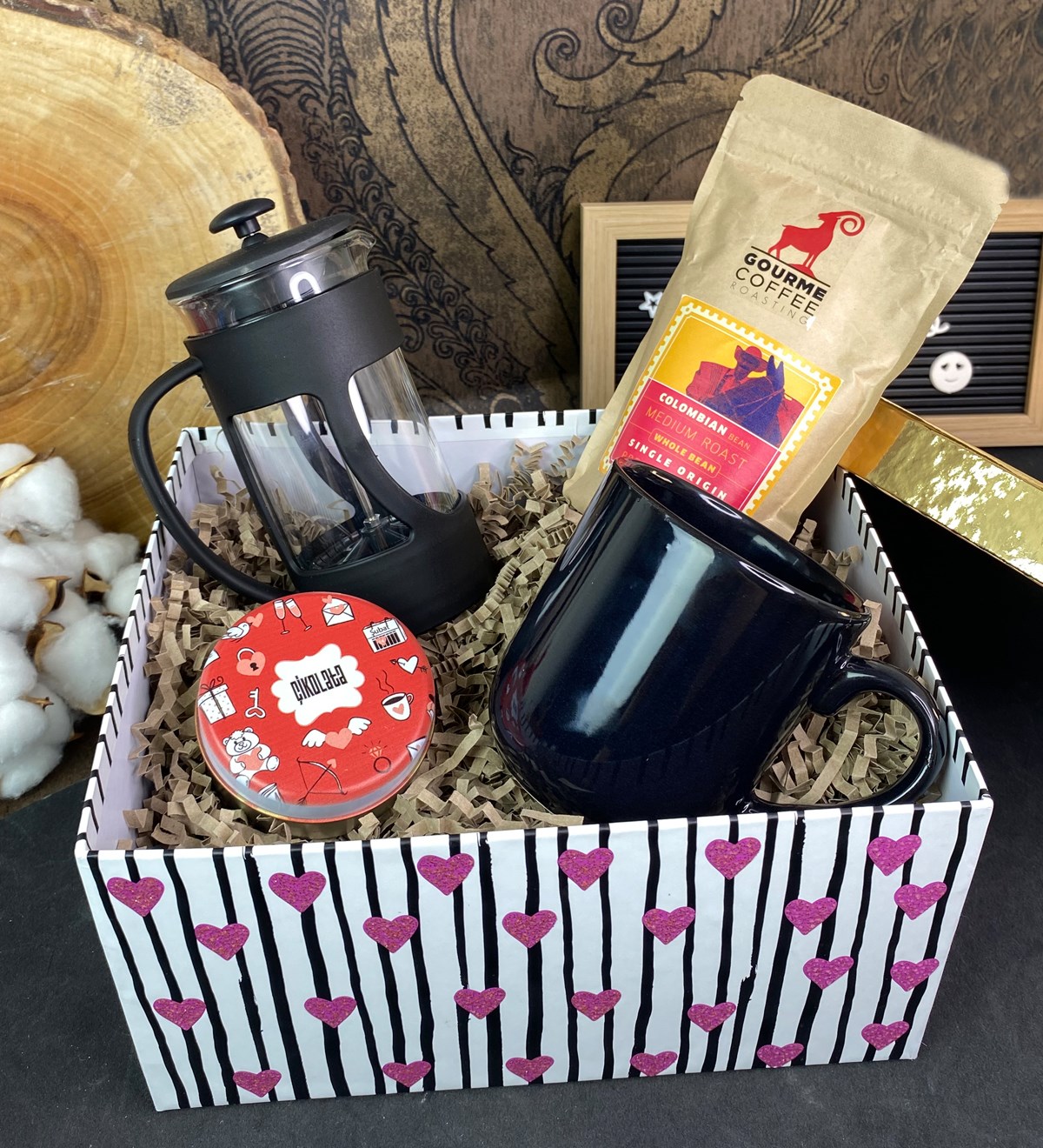 Siyah Bulut Kupa French Press Filtre Kahve Ve Çikolata Özel Kutulu Hediye SetigiftmodaGmhs100753