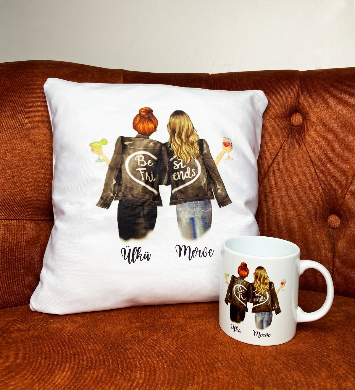 Kişiye Özel Best Friends Tasarımlı Yastık Ve Kupa SetgiftmodaGmhs101763