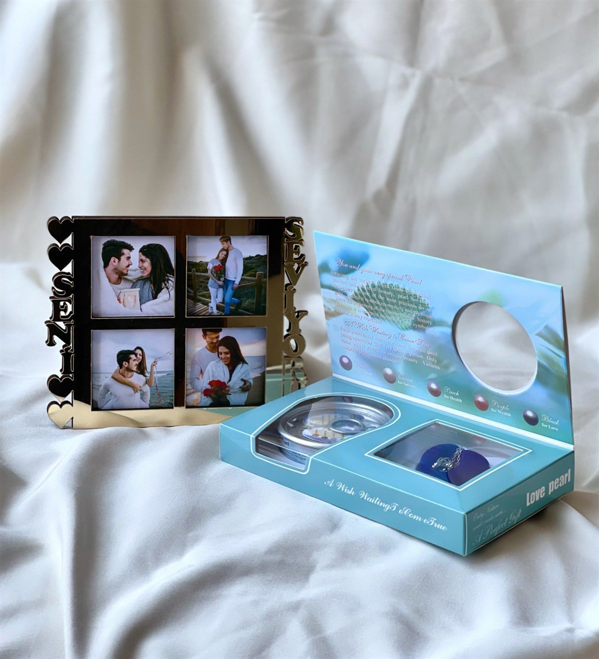 Gold Seni Seviyorum Çeçeve Ve İnci Kolye Hediye SetiGiftmodaGmhs100708