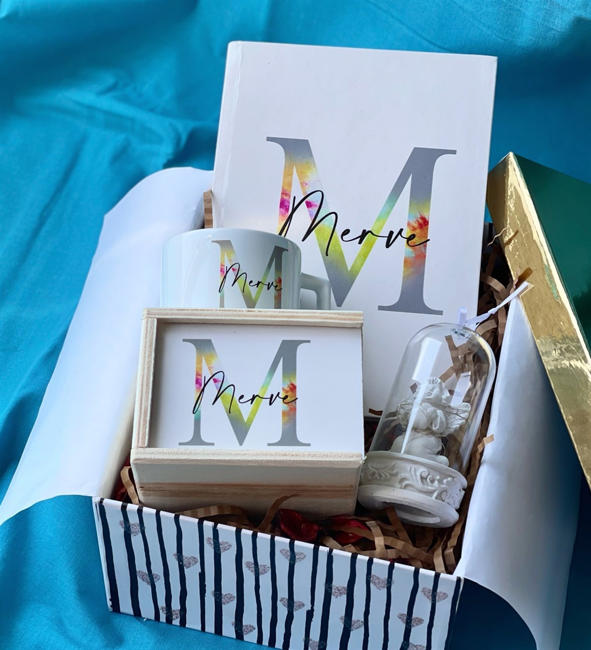 Kişiye Özel Harfli Ajanda Kupa Ve Işıklı Melek Biblo Hediye SetigiftmodaGmhs100644