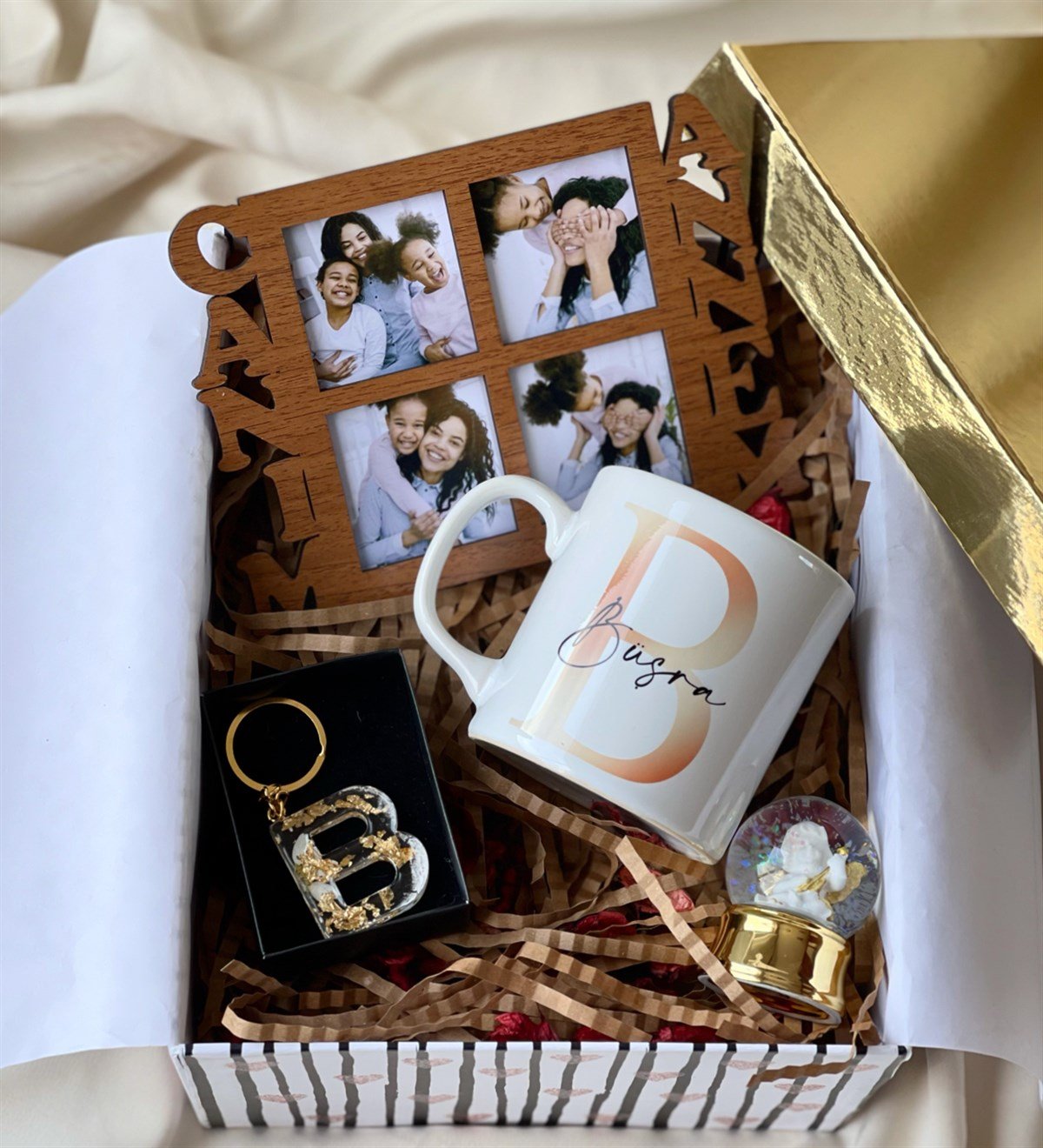 Kişiye Özel Ahşap Canım Annem Çerçeve Kupa Melek Kar Küresi Ve Epoksi Anahtarlık Anneye Hediye SetigiftmodaGmhs100596