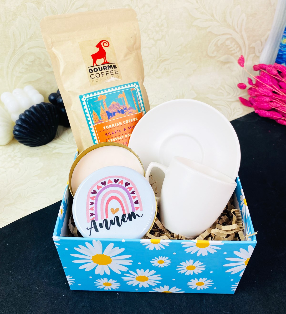 Gökkuşağı Annem Tasarımlı Beyaz Türk Kahvesi SetigiftmodaGmhs101662