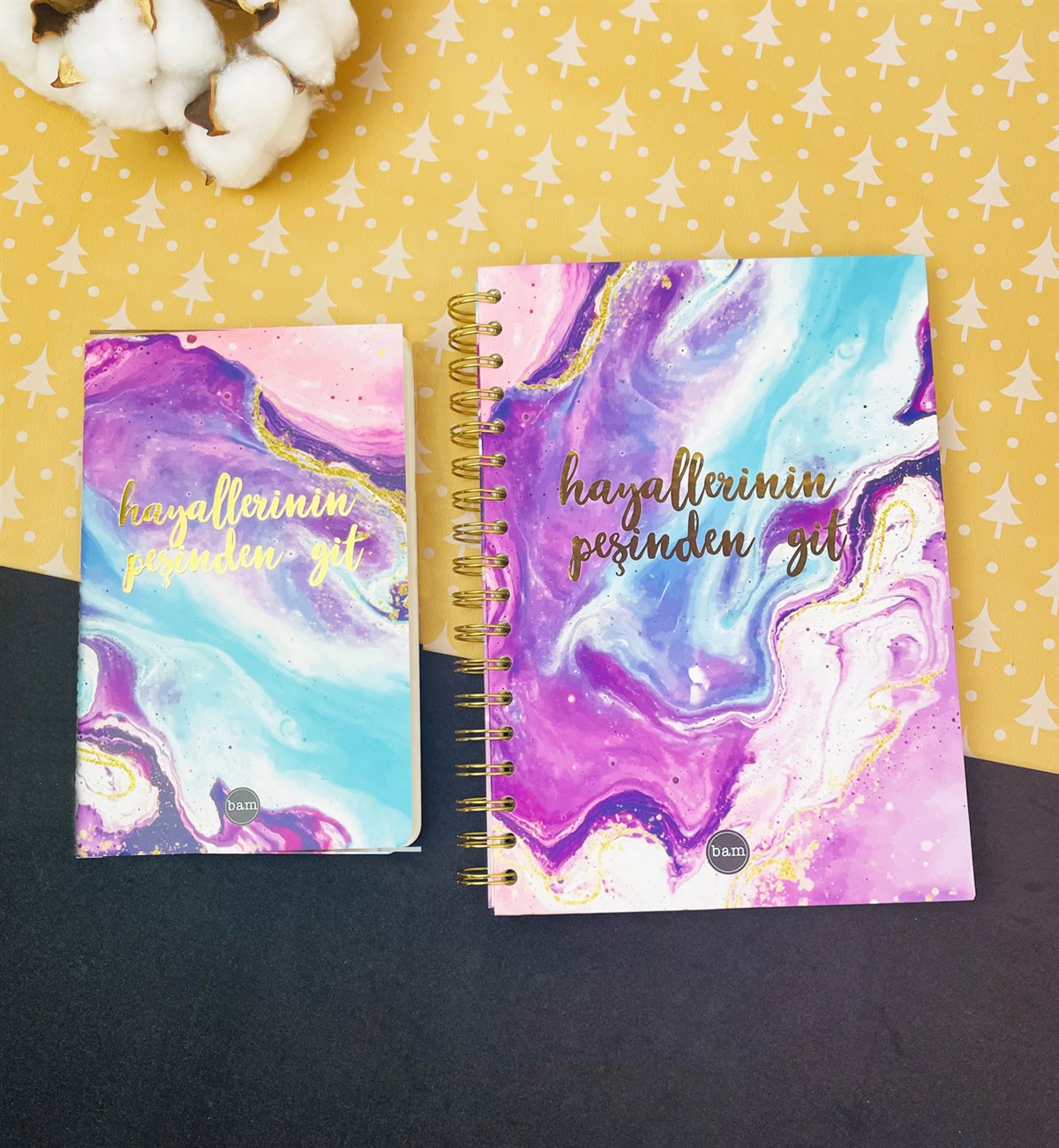 Hayallerinin Peşinden Git Tasarımlı Spiralli Defter Ve Terzi Dikişli Defter SetgiftmodaGmhs101563