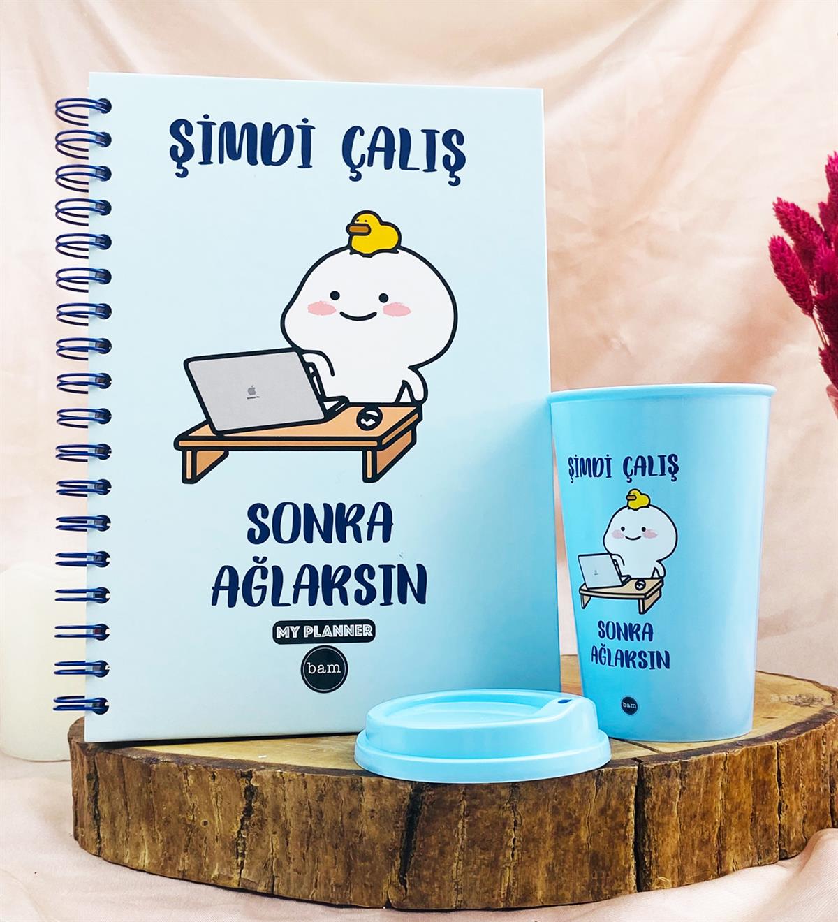 Şimdi Çalış Sonra Ağlarsın Tasarımlı Konuşan Ajanda Ve Kahve Bardağı SetgiftmodaGmhs101964