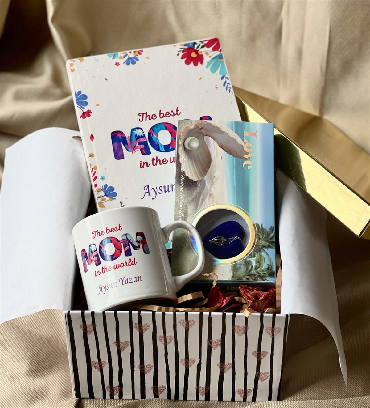 Kişiye Özel The Best Mom Tasarımlı Kupa Ajanda Ve İnci Kolye Anneler Günü Hediye SetigiftmodaGmhs100572