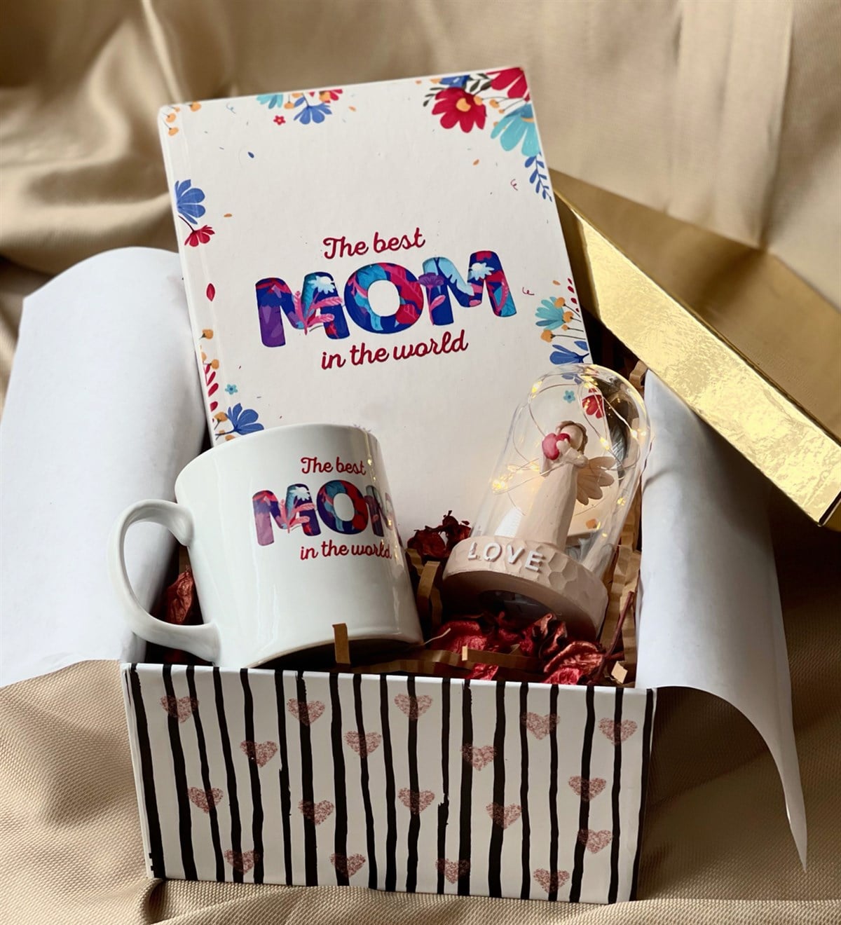 The Best Mom Tasarımlı Kupa Ajanda Ve Işıklı Melek Biblosu Anneler Günü Hediye SetigiftmodaGmhs100581