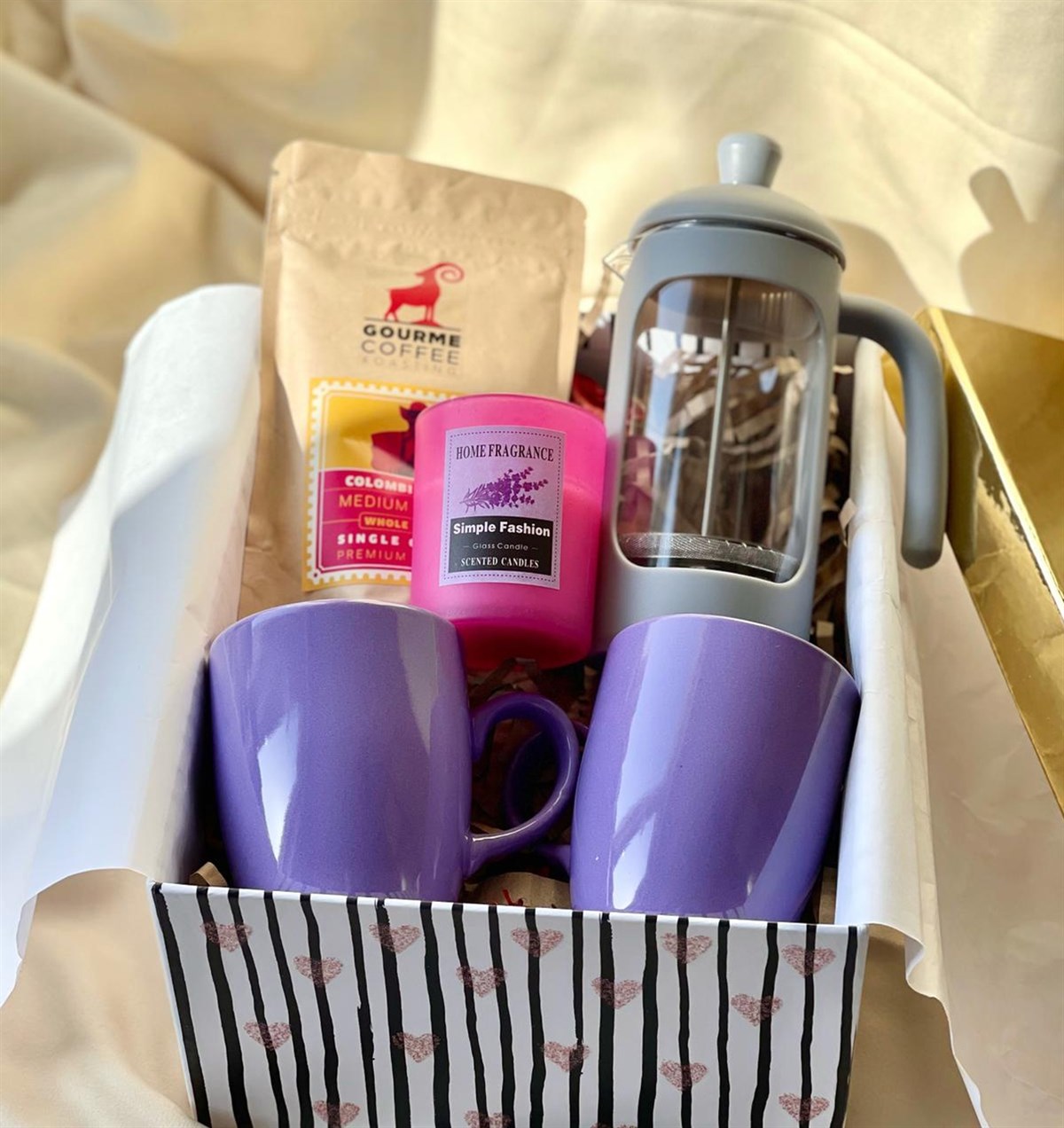 Mor 2'li bulut Kupa French Press Filtre Kahve Ve Kokulu Mum SetgiftmodaGmhs100748