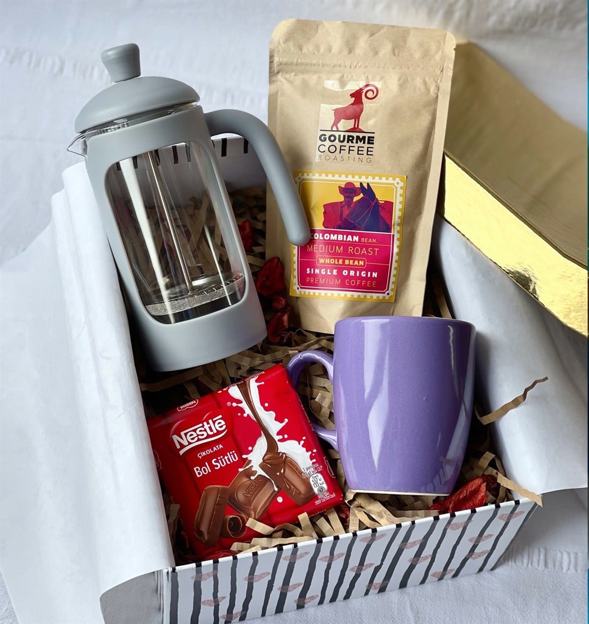 Mor Bulut Kupa French Press Filtre Kahve Ve Çikolata Özel Kutulu Hediye SetigiftmodaGmhs100770