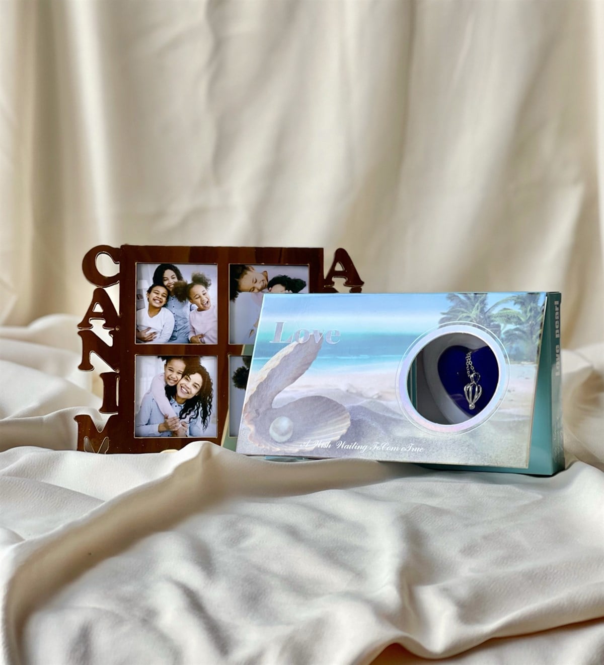 Kişiye Özel Gold Canım Annem Çeçeve Ve İnci Kolye Anneye Hediye SetiGiftmodaGmhs100609