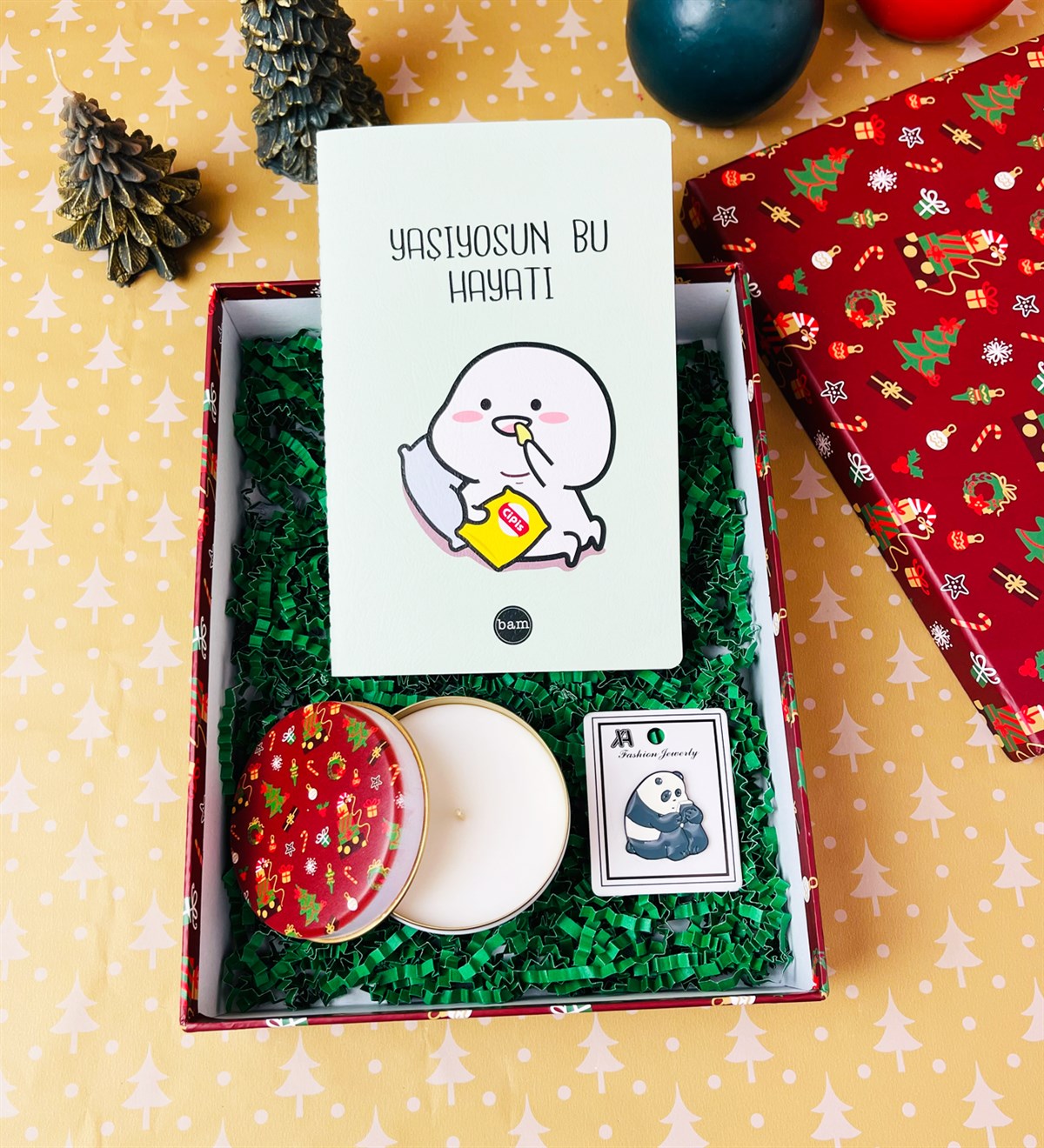 Yaşıyosun Bu Hayatı Mumlu Kırmızı Yılbaşı Hediye SetigiftmodaGmhs101849