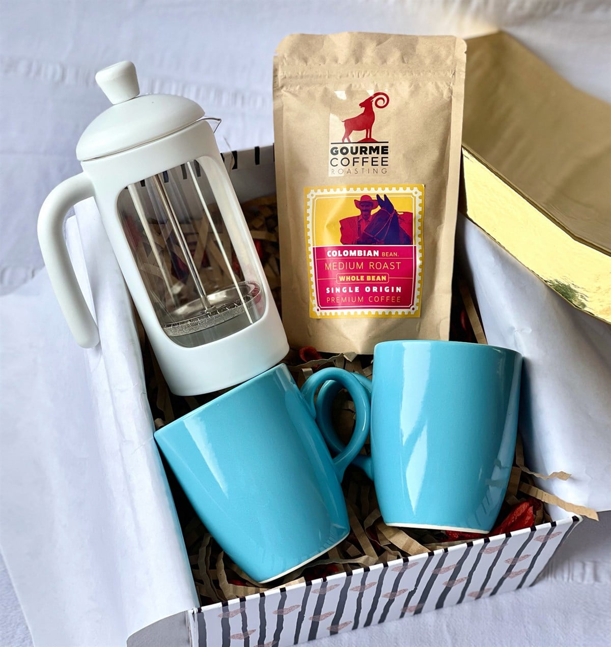 Mavi 2'li Bulut Kupa French Press Ve Filtre Kahve Özel Kutulu Hediye SetigiftmodaGmhs100759