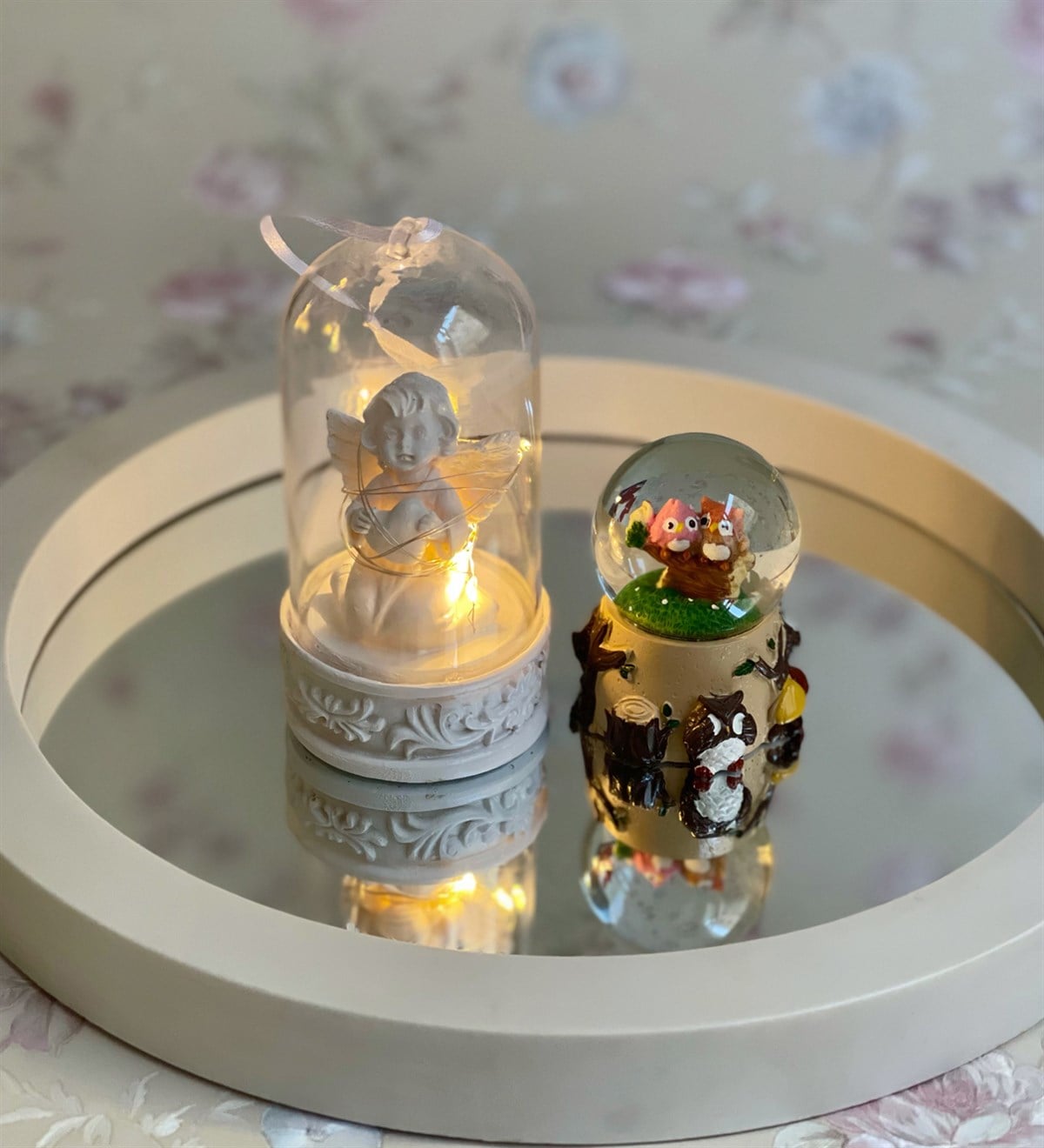 Işıklı Melek Biblo Ve Baykuş Kar KüresiGiftmodaGmhs100474