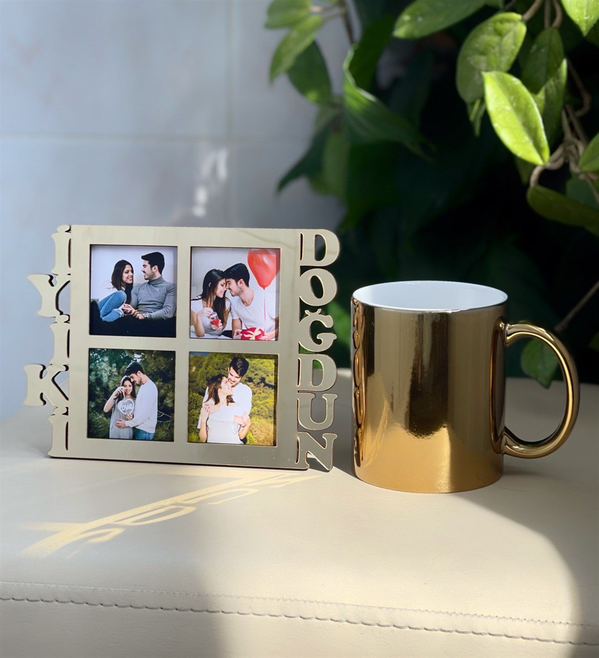 İyiki Doğdun 4 Fotoğraf Standlı Mdf Gold Çerçeve Ve Gold Kupa SetgiftmodaGmhs100564-Gmfc100035-Gmkp100157