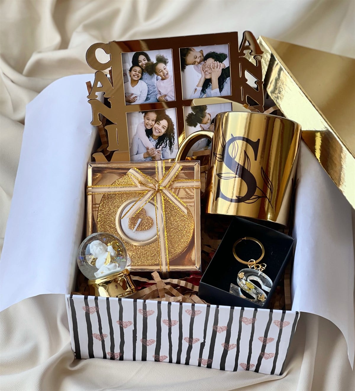 Gold Canım Annem Çerçeve Kupa Melek Kar Küresi Epoksi Anahtarlık Ve Mum Anneler Günü Hediye SetigiftmodaGmhs100589
