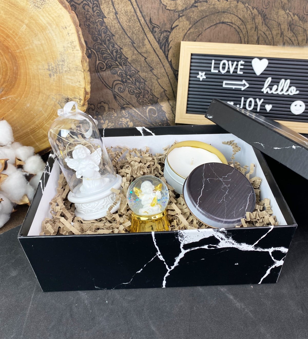 Işıklı Melek Biblo Kokulu Cam Mum Ve Mini Kar Küresi Kadınlara Özel Hediye SetigiftmodaGmhs100416