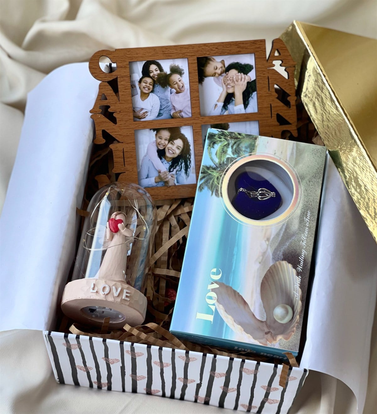 Kişiye Özel Ahşap Canım Annem Çerçeve İnci Kolye Ve Işıklı Melek Biblo Anneye Hediye SetigiftmodaGmhs100598