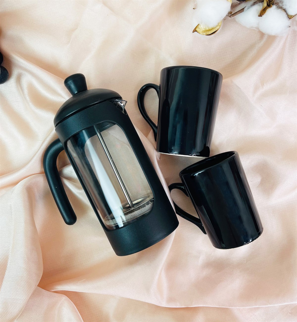 2'li Siyah Renk Filtre Kahve Fincanı Ve French Press SetgiftmodaGmhs101428