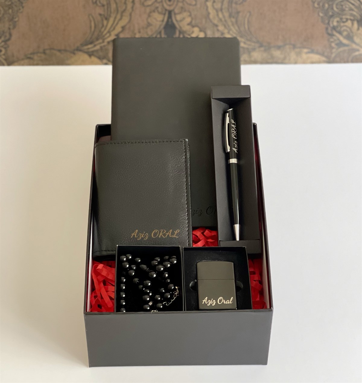 Kişiye Özel Benzinli Çakmak Defter Cüzdan Kalem Ve Siyah Tesbih Babalara Özel Hediye SetigiftmodaGmhs1007834