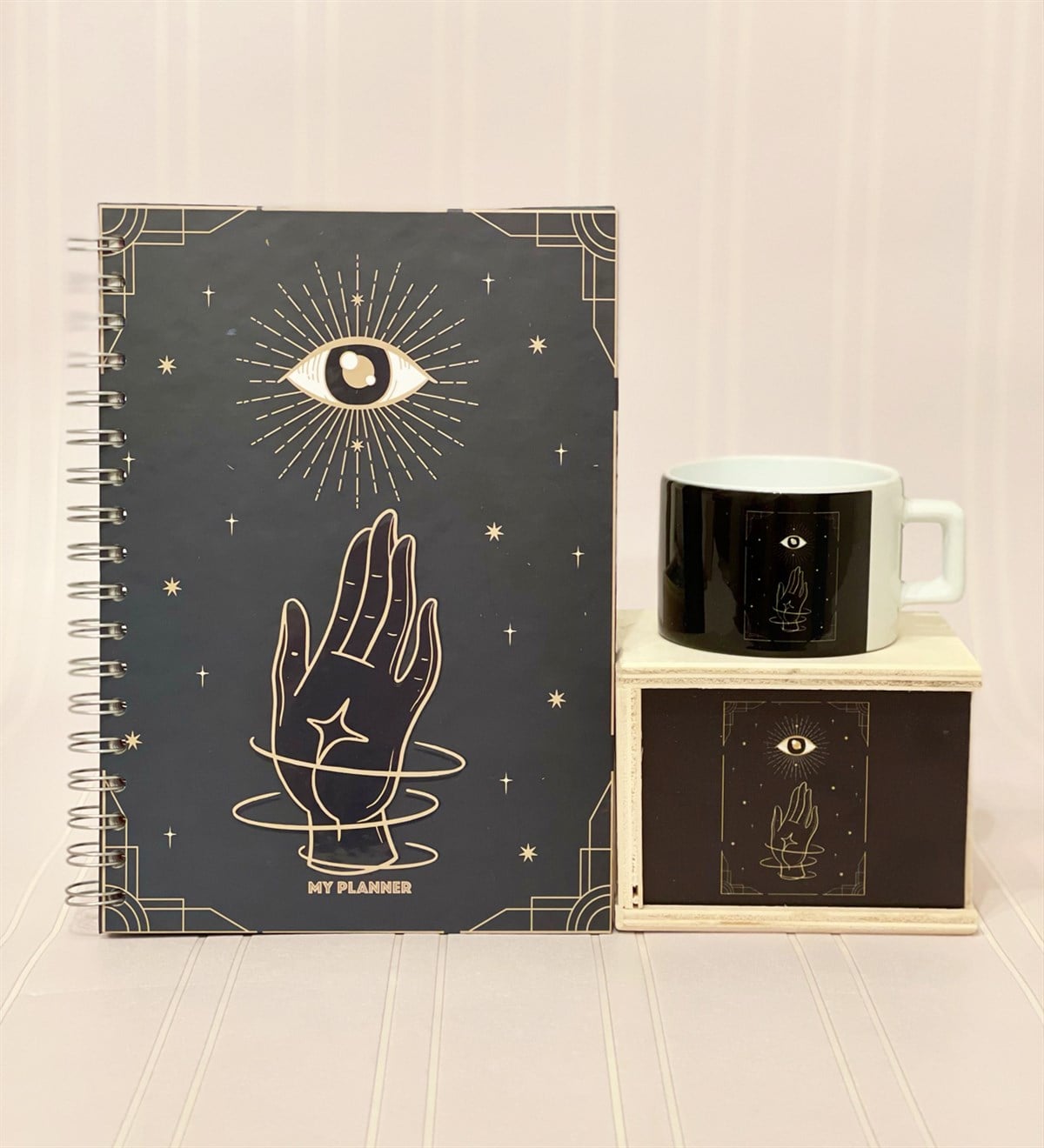 Tarot Üçüngü Göz Tasarımlı Konuşan Ajanda Ve Kutulu Kupa Hediye SetiGiftmodaGmhs100496