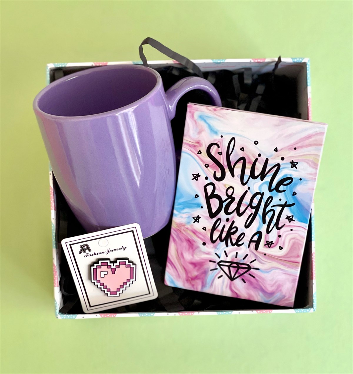 Elmas Motto Tasarımlı Mini Albüm Mor Bulut Kupa Ve Rozet Mini Hediye SetigiftmodaGmhs100921
