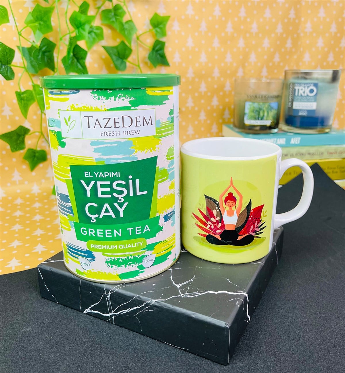 Yoga Girl Tasarımlı Kupa Ve İlk Hasat Premium Yeşil Çay Hediye SetigiftmodaGmhs101374
