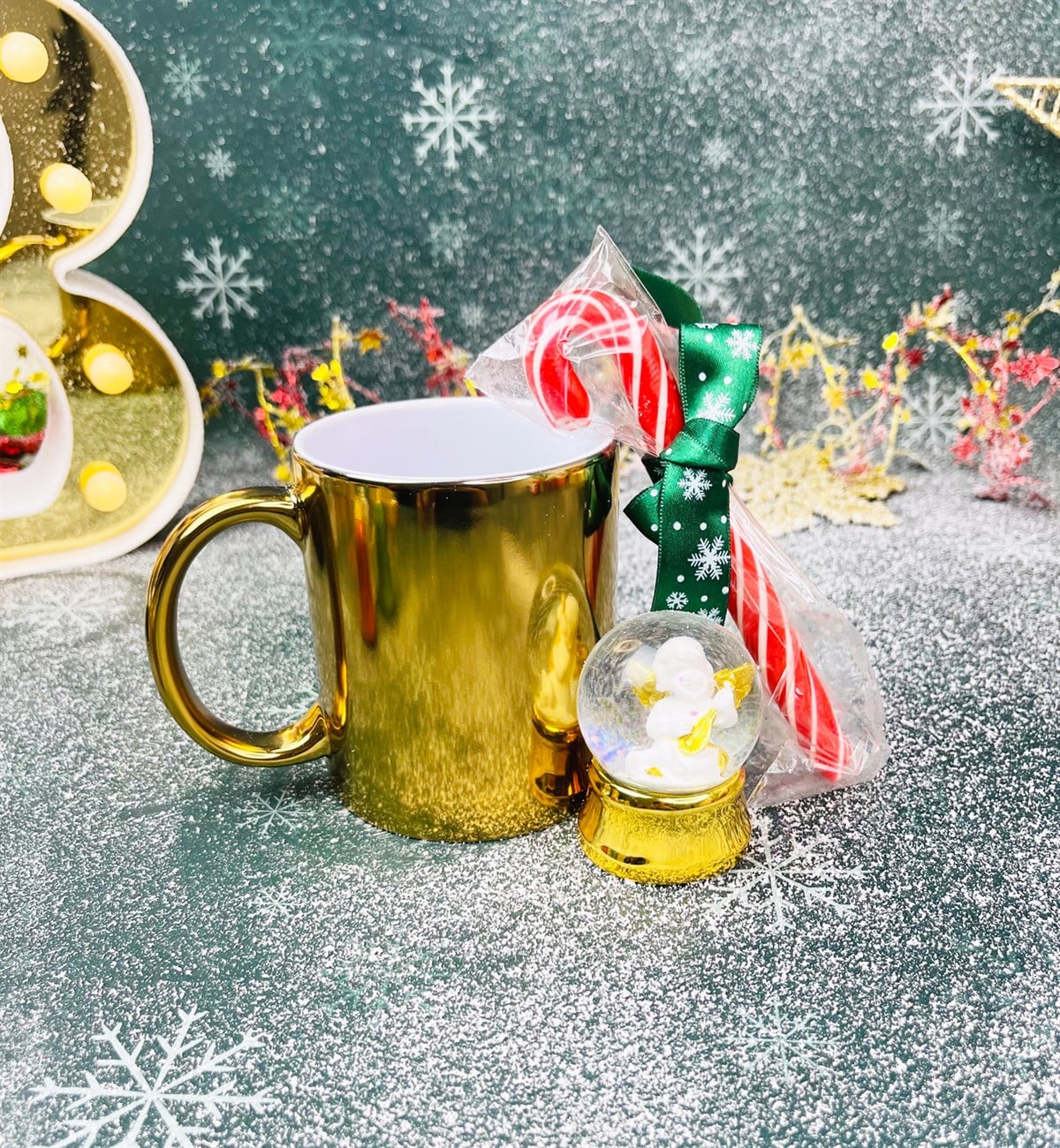 Melek Kar Küresi Baston Şeker Ve Kupa Bardak Yılbaşı SetigiftmodaGmhs101279