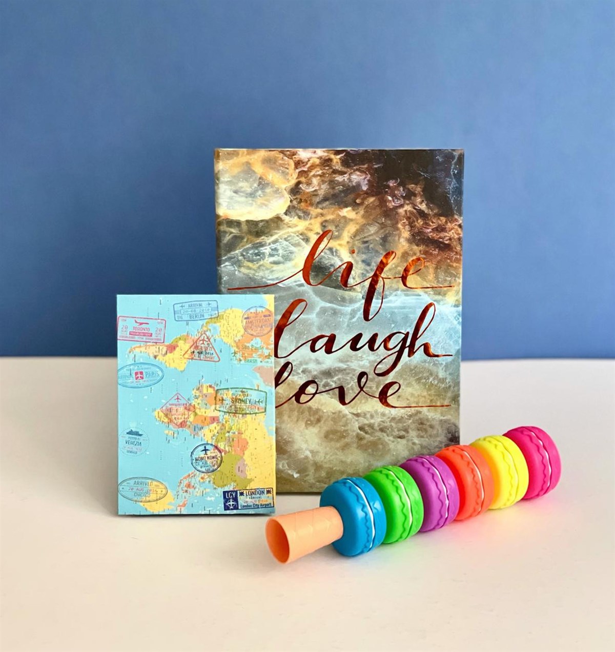 Life Loung Love Tasarımlı Lastikli Defter Travel Mini Albüm Ve Makoron Keçeli Kalem giftmodaGmhs101169