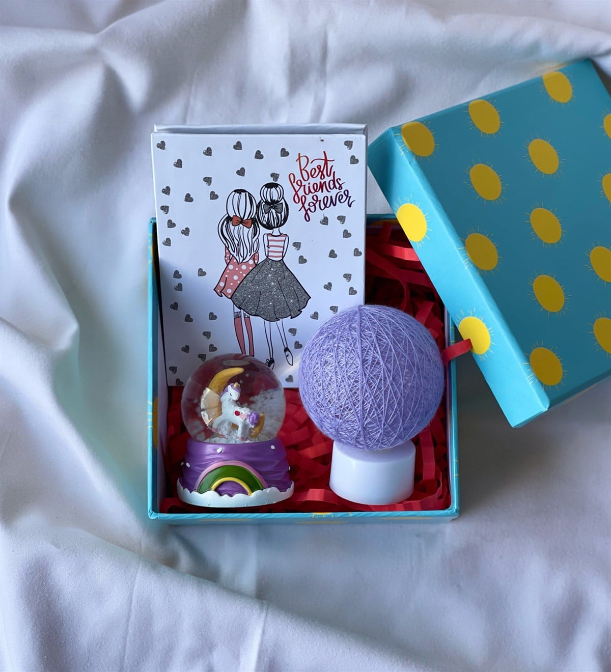 Özel Kutulu Best Friends Mini Albüm Mini Unicorn Gökkuşağı Kar Küresi Ve Hasır Lamba SetgiftmodaGmhs100675