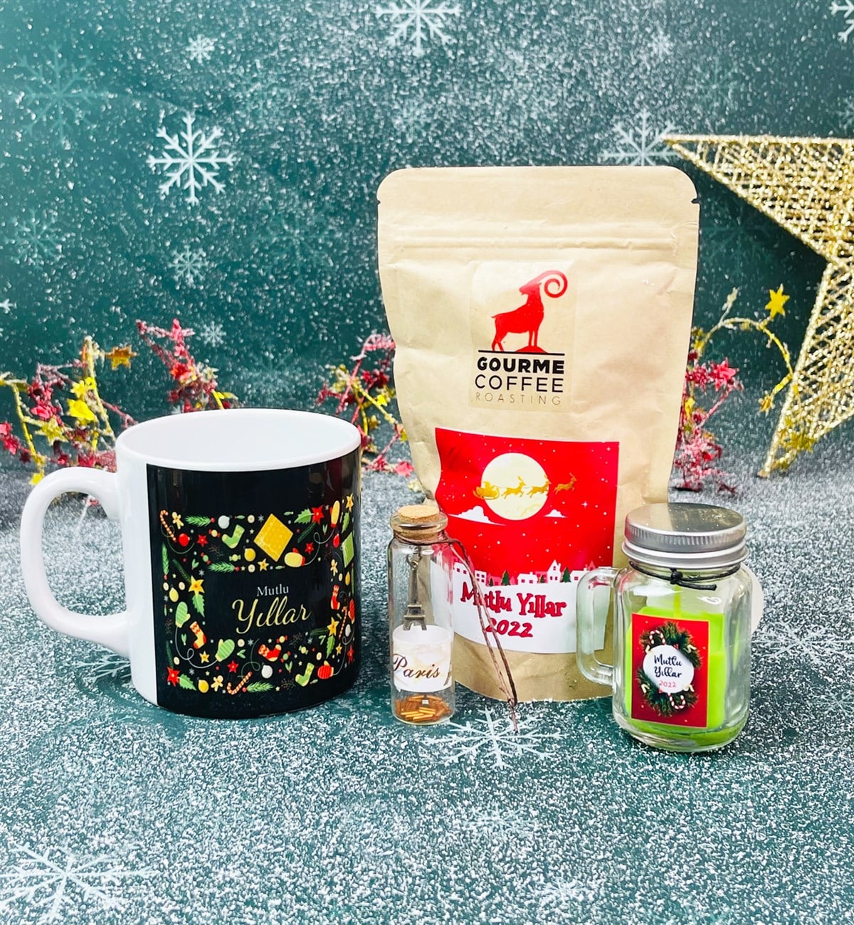 Mutlu Yıllar Tasarımlı Kupa Filtre Kahve Ve Kokulu Mum Yılbaşı SetigiftmodaGmhs101293