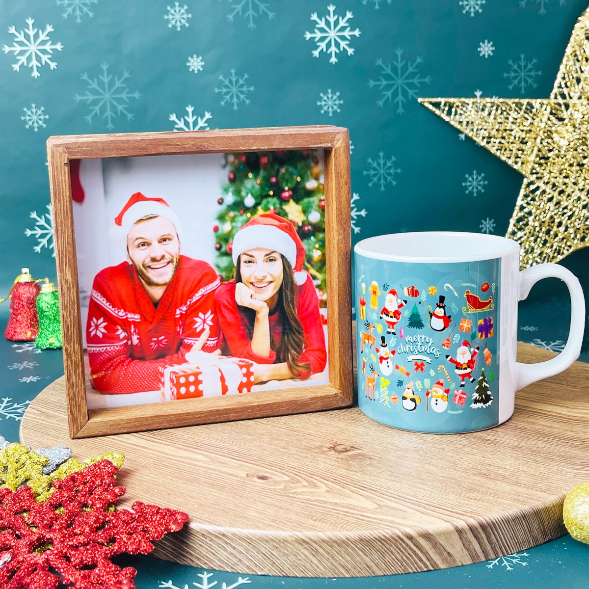 Mutlu Noeller Tasarımlı Kupa Ve Ahşap Çerçeve Yılbaşı Hediye SetigiftmodaGmhs101340