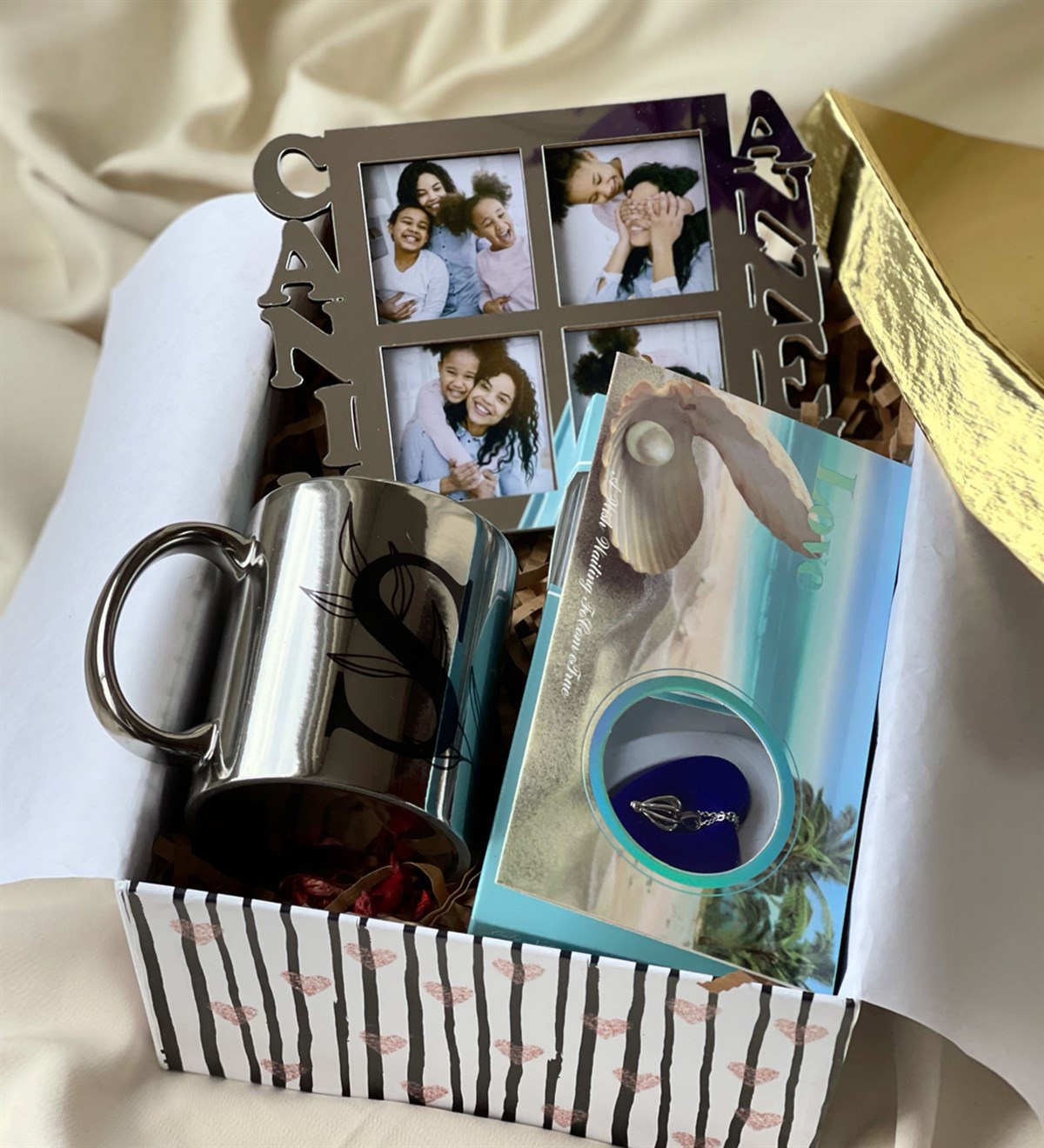 Kişiye Özel Gümüş Canım Annem Çerçeve İnci Kolye Ve Kupa Anneler Günü Hediye SetigiftmodaGmhs100605