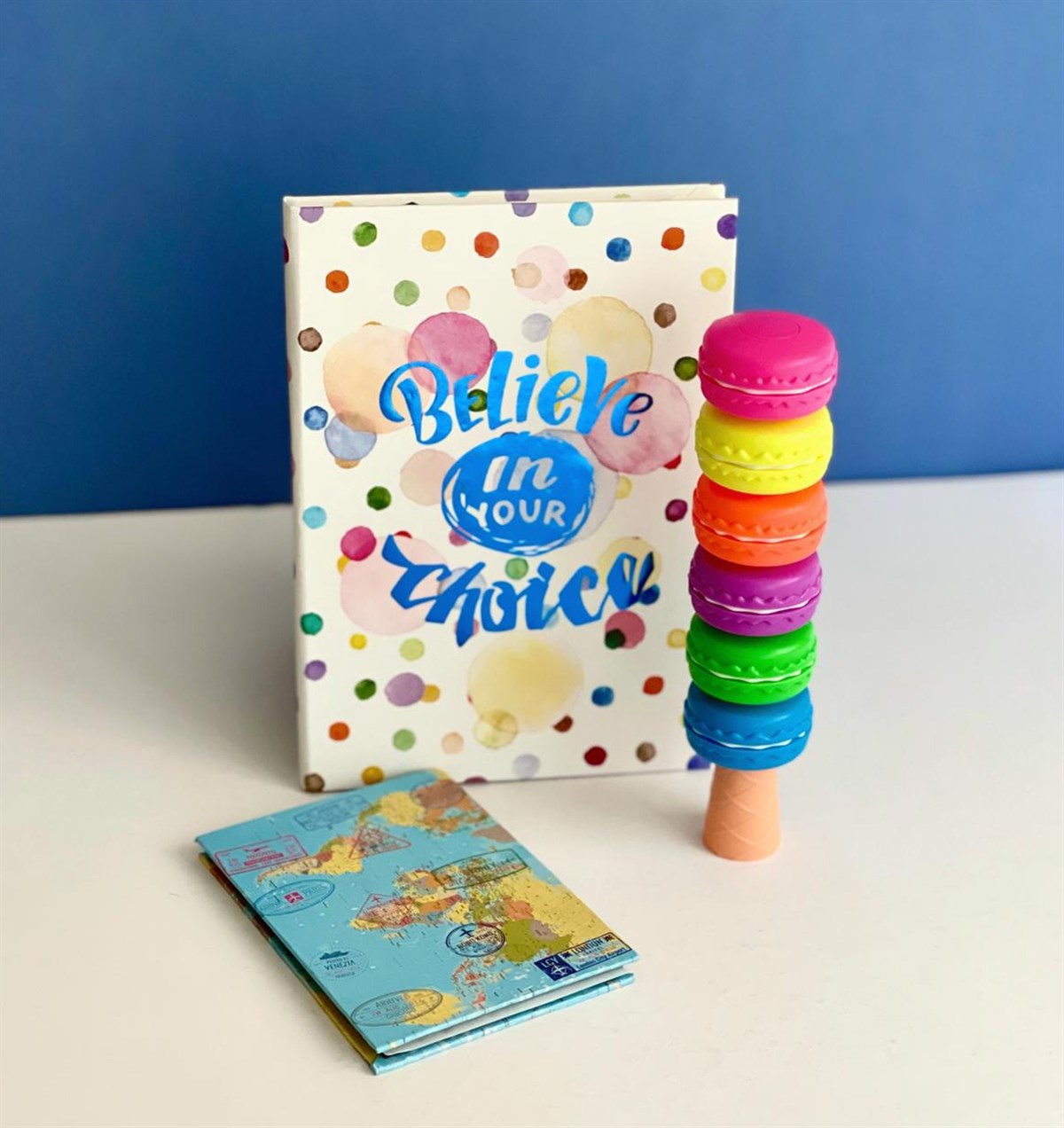 Believe İn Your Choice Tasarımlı Lastikli Defter Travel Mini Albüm Ve Makoron Keçeli Kalem giftmodaGmhs101170