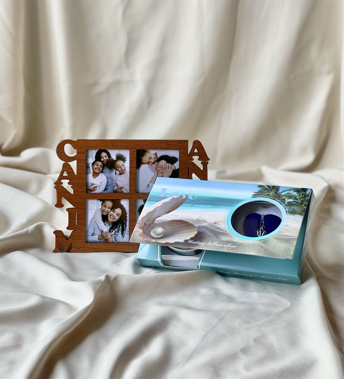 Kişiye Özel Ahşap Canım Annem Çeçeve Ve İnci Kolye Anneye Hediye SetiGiftmodaGmhs100613