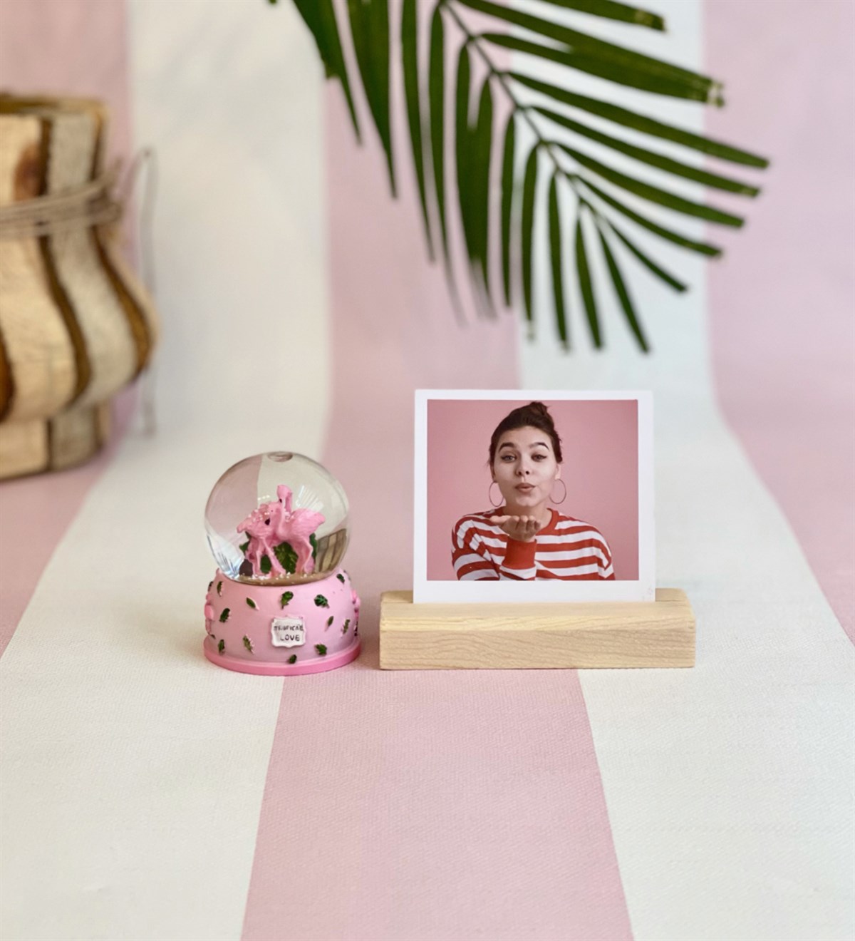 Kişiye Özel Ahşap Fotoğraf Tutucu Ve Flamingo Mini Kar Küresi SetGiftmoda Gmhs100500