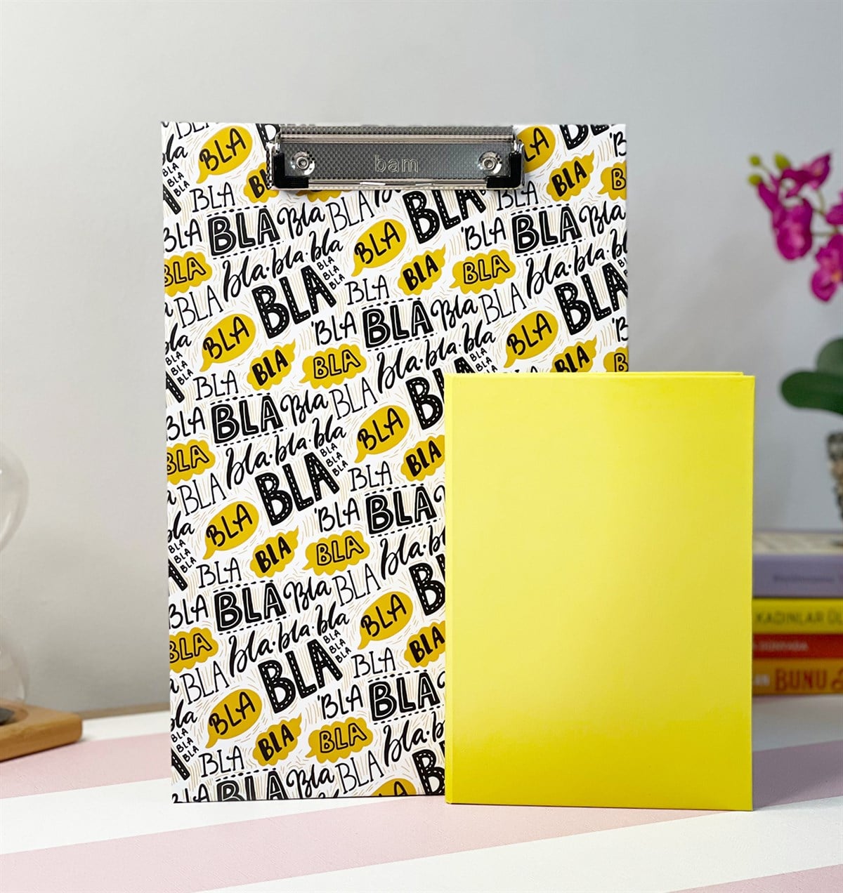 Bla Bla Bla Tasarımlı Sekreterlik Ve Sarı Renk Lastikli Defter SetgiftmodaGmhs101192
