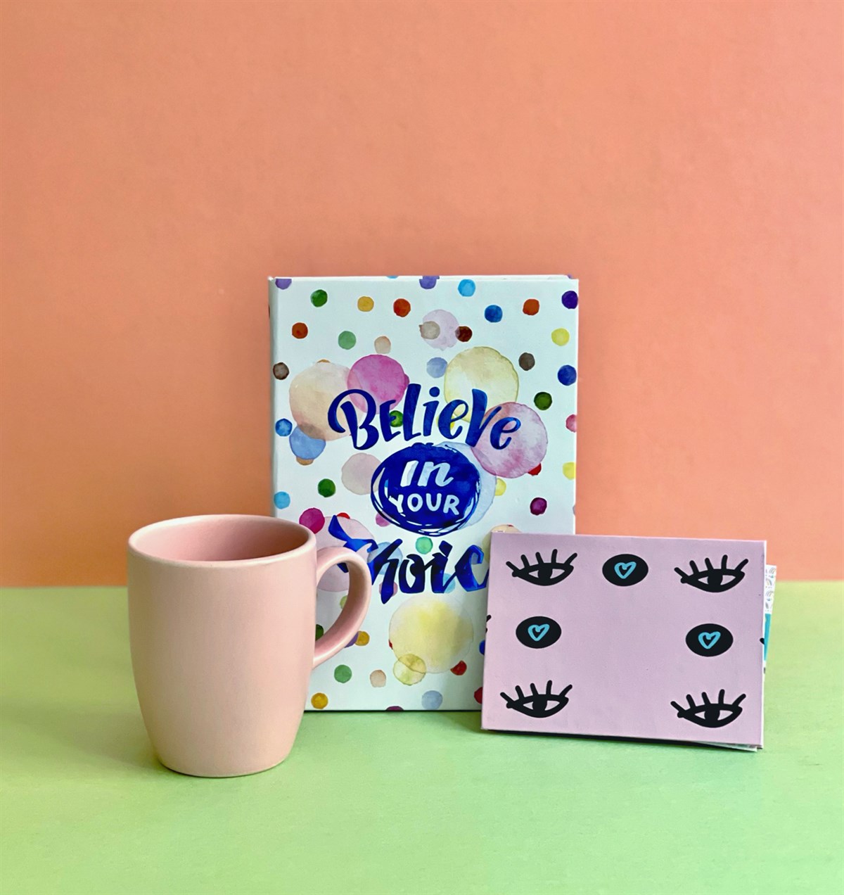 Nazar Göz Tasarımlı Mini Albüm Pembe Bulut Kupa Ve Believe İn Your Choice Tasarımlı Defter SetgiftmodaGmhs100952