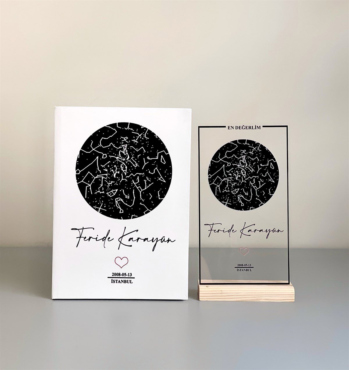 Kişiye Özel Yıldız Haritası Tasarımlı Ajanda Ve Plak Hediye SetiGiftmodaGmhs100880