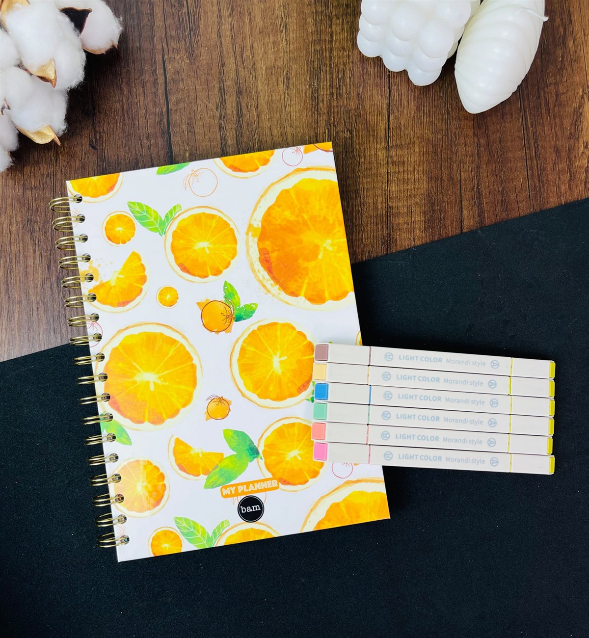 Portakal Tasarımlı Konuşan Ajanda Ve 6'lı Morandi Tarzı Çift Taraflı Marker Kalem SetgiftmodaGmhs101424