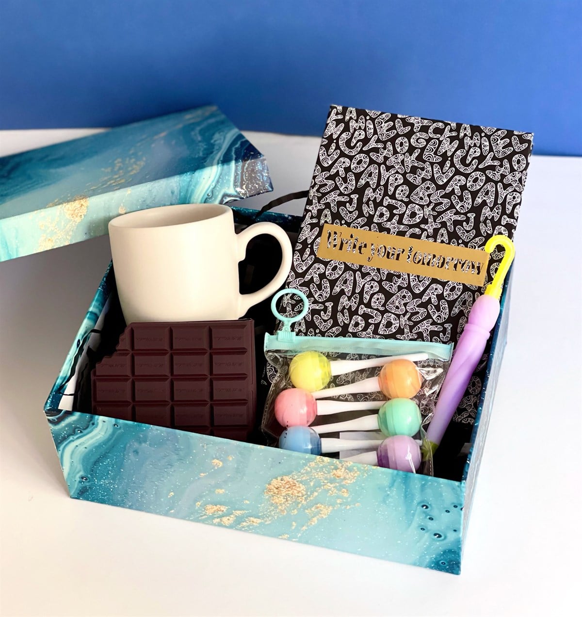 Lolipop 5'li Keçeli Kalem 9 Cm Kupa Şemsiye Kalem Kokulu Çikolata Defter Ve Lastikli Defter SetGiftmodaGmhs101121