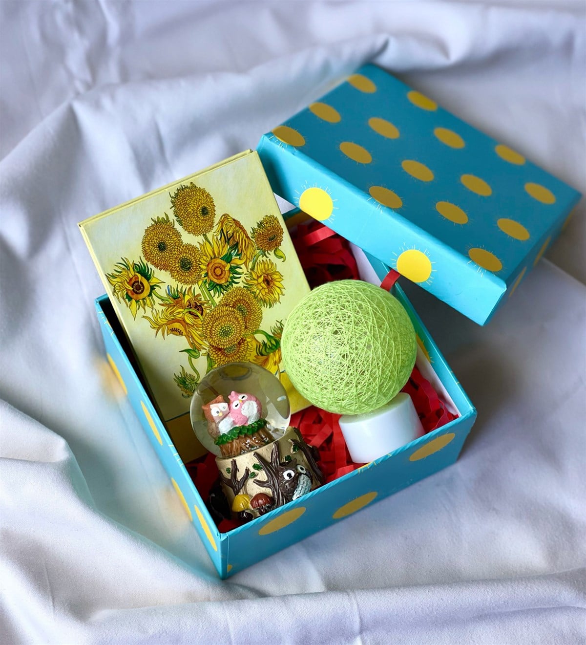 Özel Kutulu Ayçiçek Mini Albüm Mini Baykuş Kar Küresi Ve Hasır Lamba SetgiftmodaGmhs100680