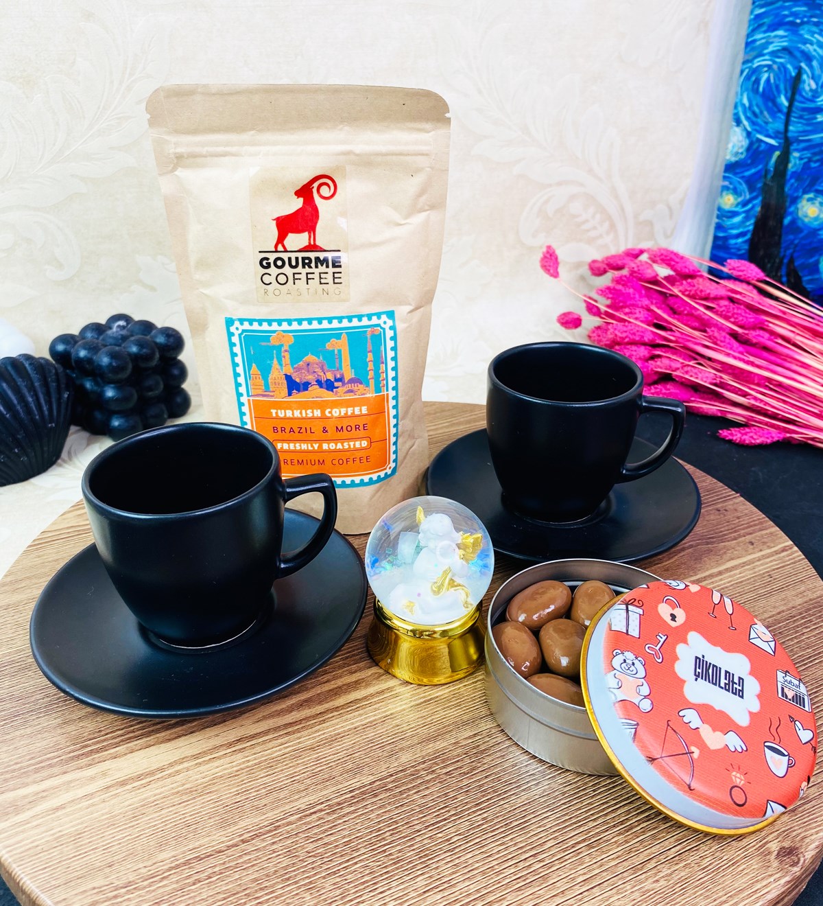 Altınyaldızlı Mini Melek Kar Küresi Türk Kahvesi Ve 2'li Fincanı SetgiftmodaGmhs101669