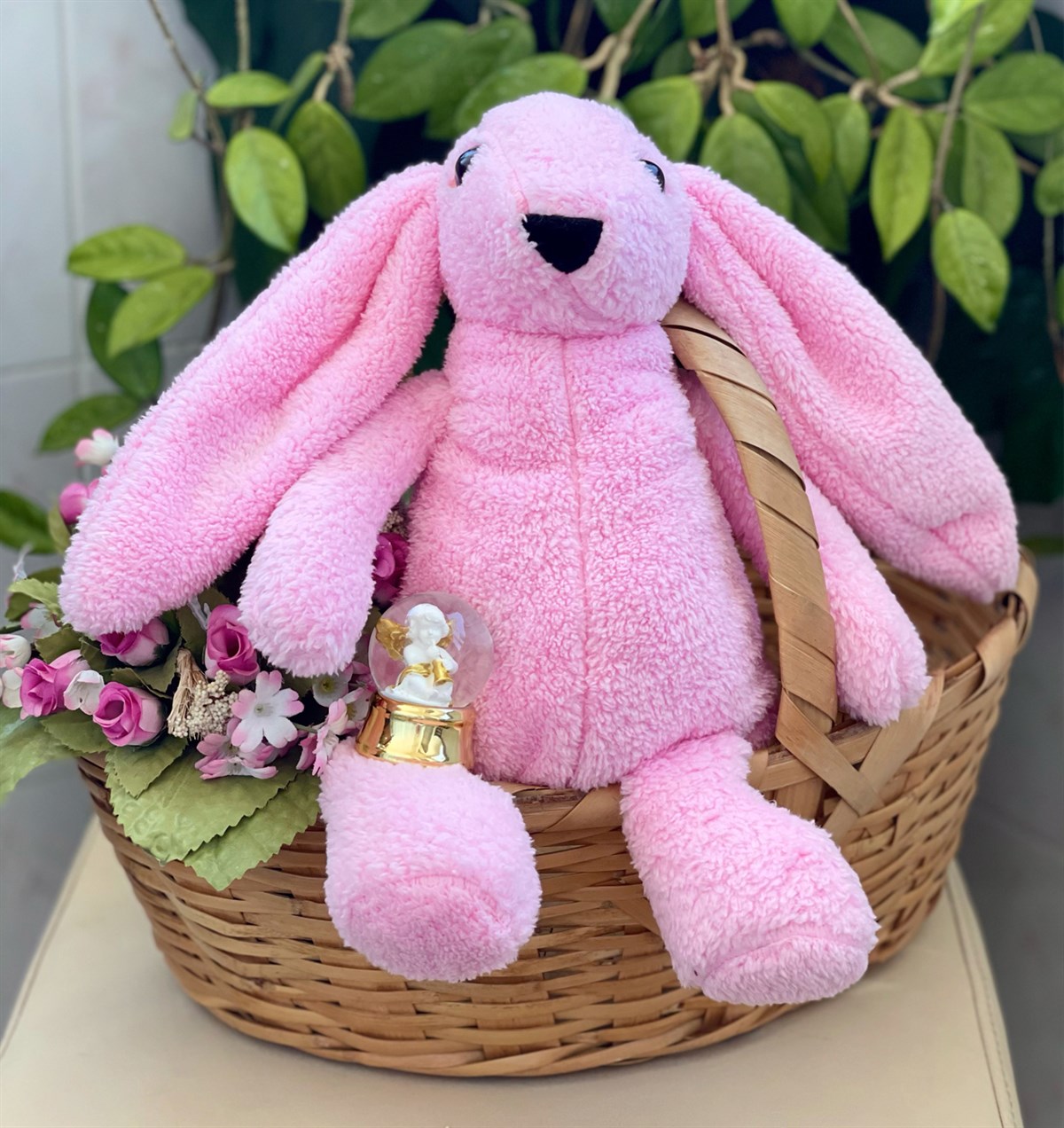 Sevimli Pembe Peluş Tavşan Ve Altınyaldızlı Mini Kar Küresigiftmoda Gmhs100853