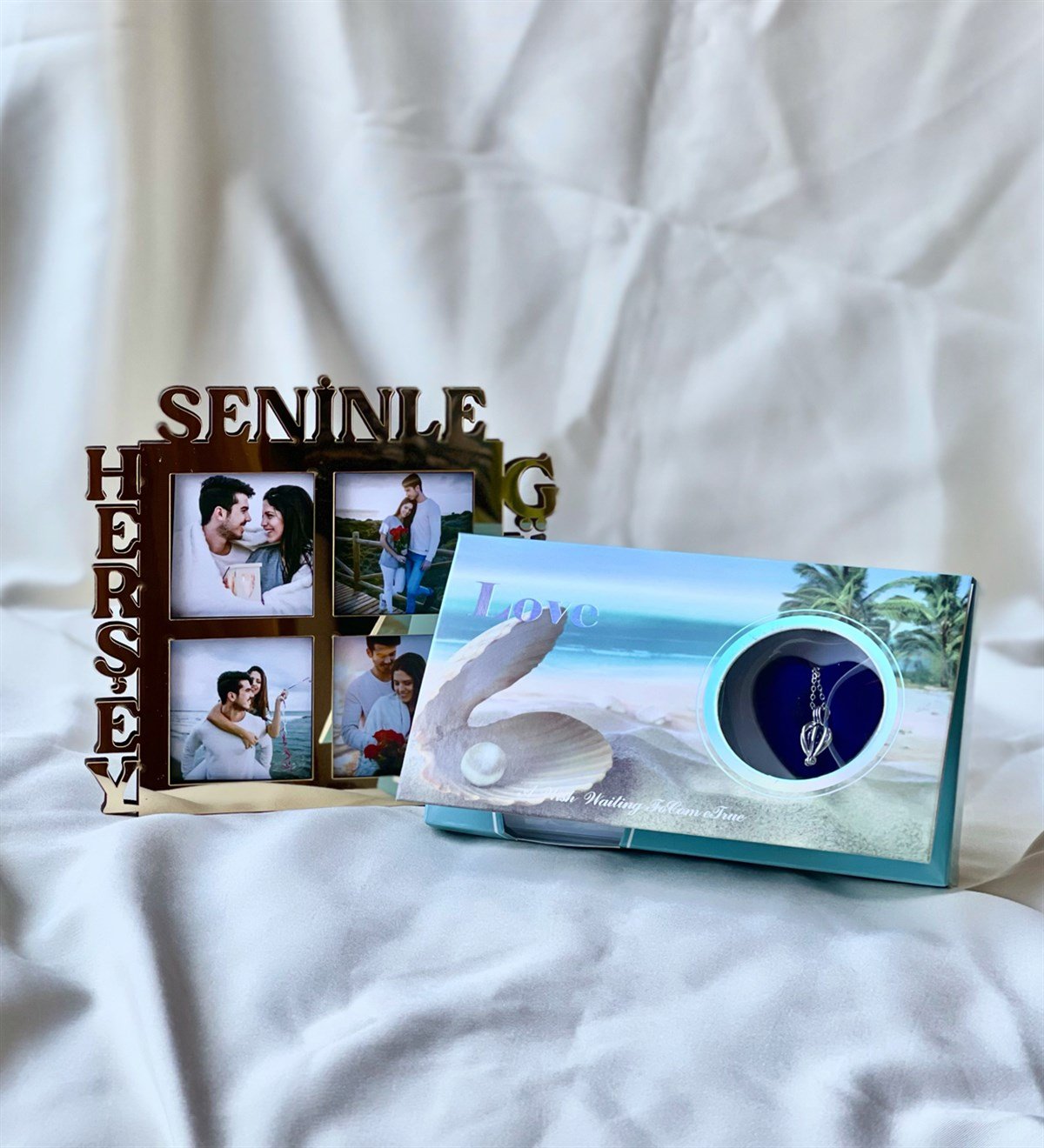 Gold Herşey Seninle Güzel Çeçeve Ve İnci Kolye Hediye SetiGiftmodaGmhs100717