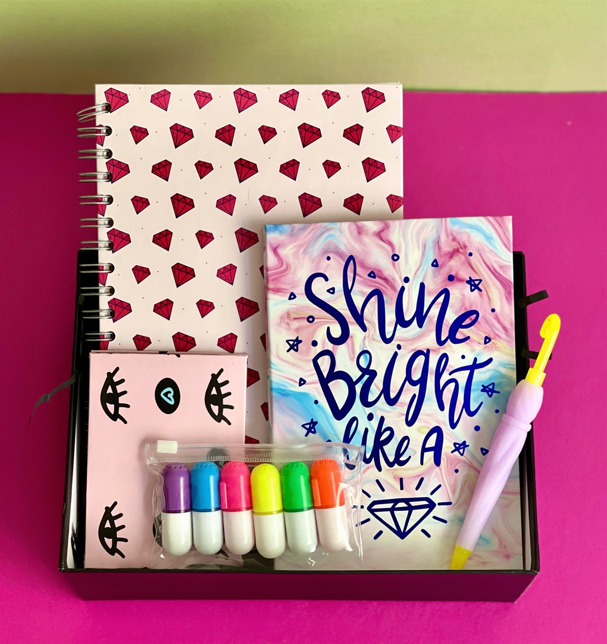 Elmas Konuşan Ajanda Elmas Motto Defter Nazar Göz Mini Albüm Şemsiye Kalem Ve Kapsül Keçeli KalemGiftmodaGmhs101127