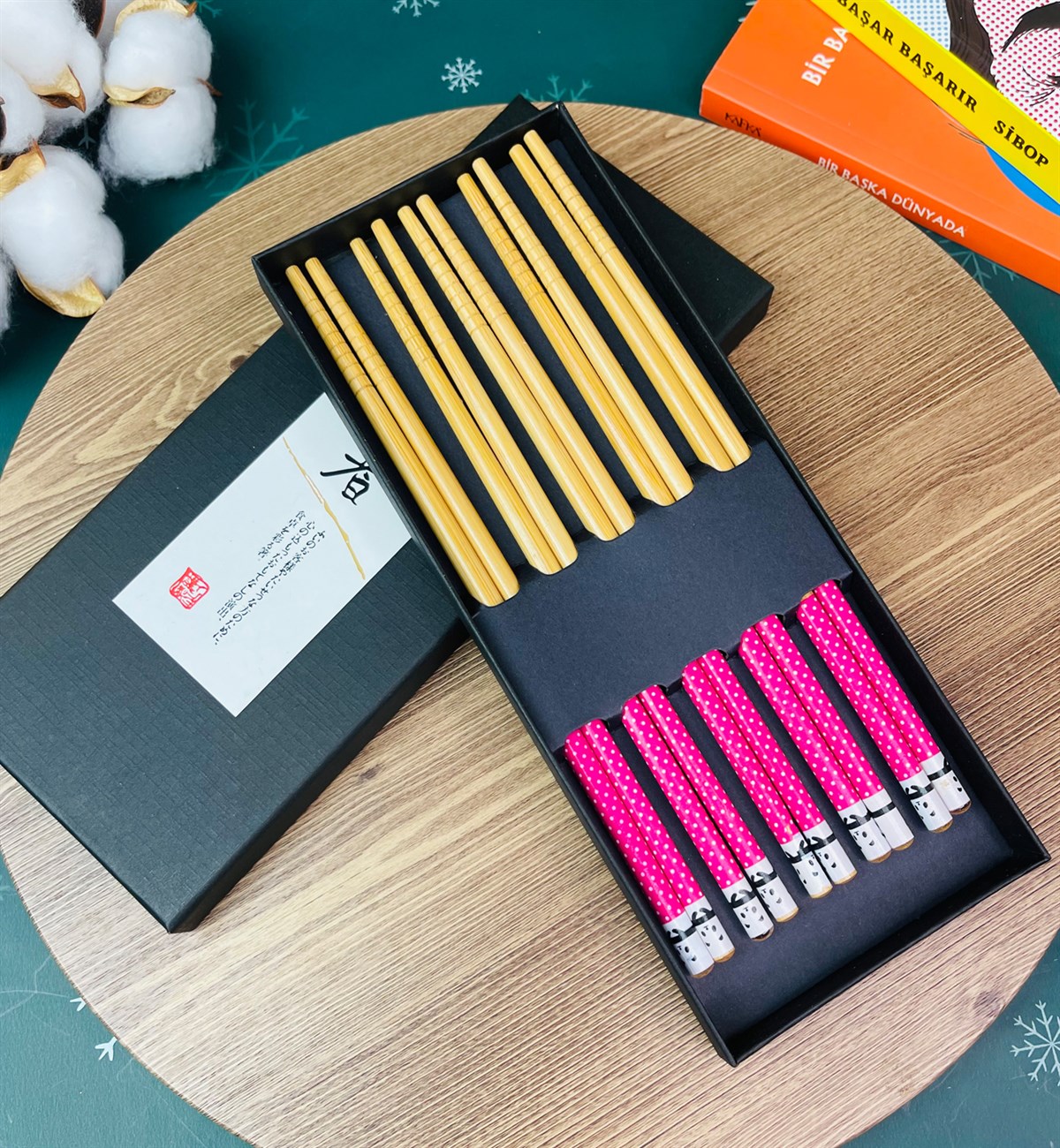Pembe Desenli Chopstick 5'li Set giftmodaGm-4300-2