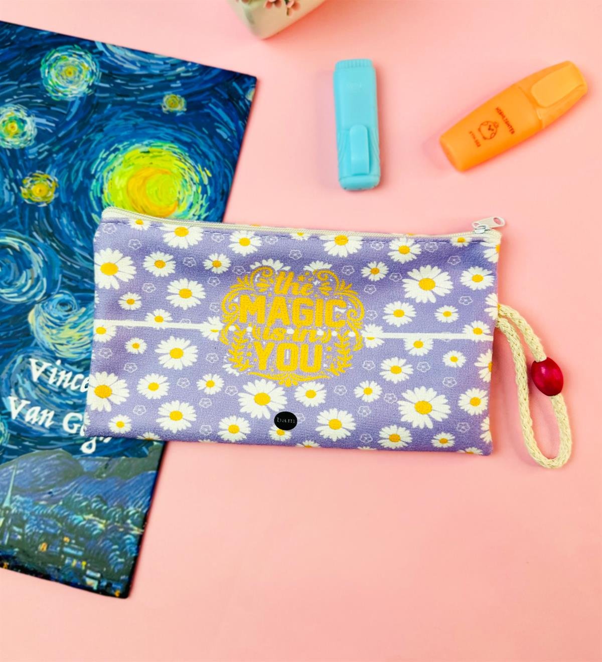 Mor Papatya Tasarımlı Bez Kalemlik CüzdangiftmodaGmklm100228