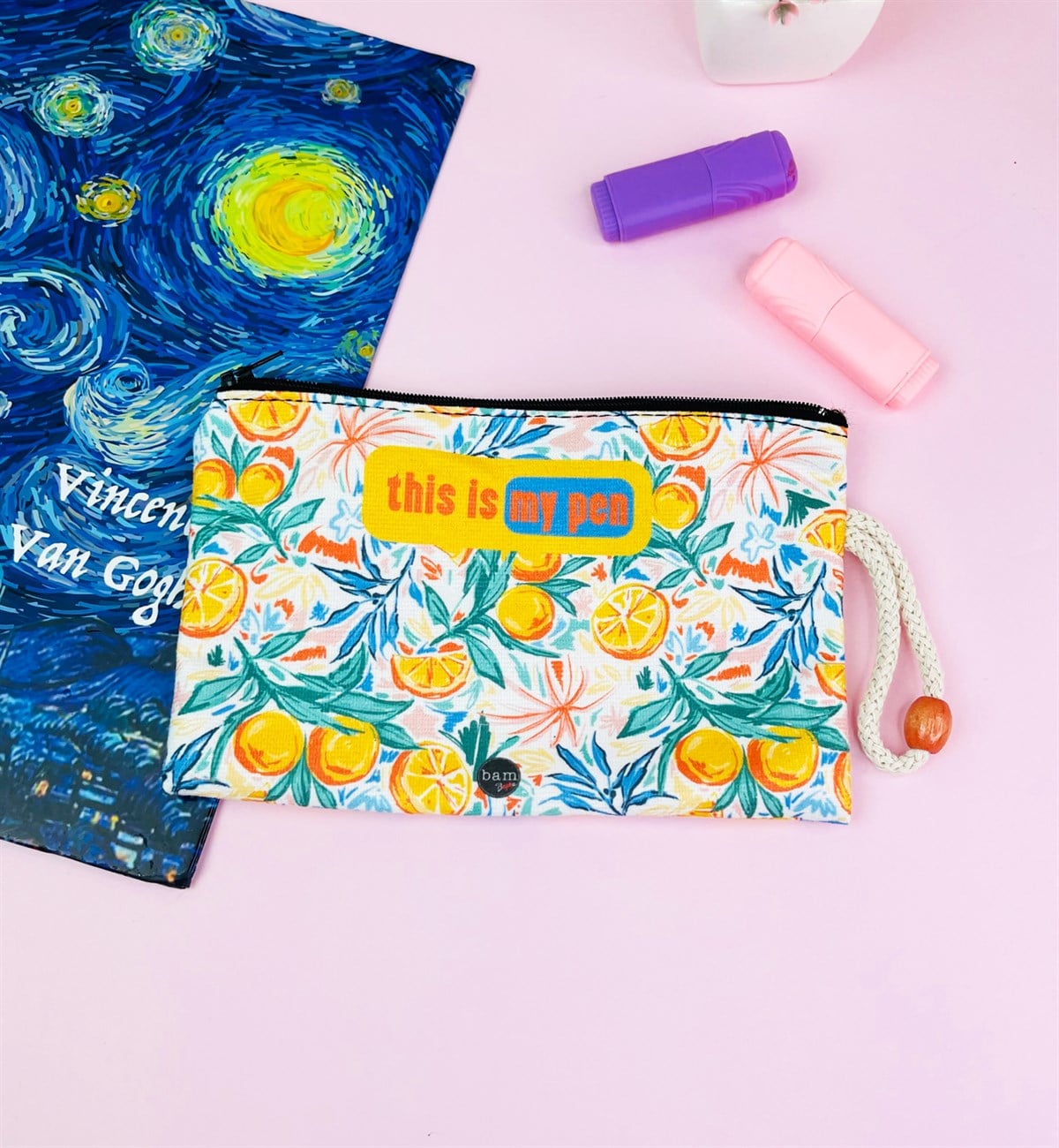 Portakal Çiçeği Tasarımlı Bez Kalemlik CüzdangiftmodaGmklm100039