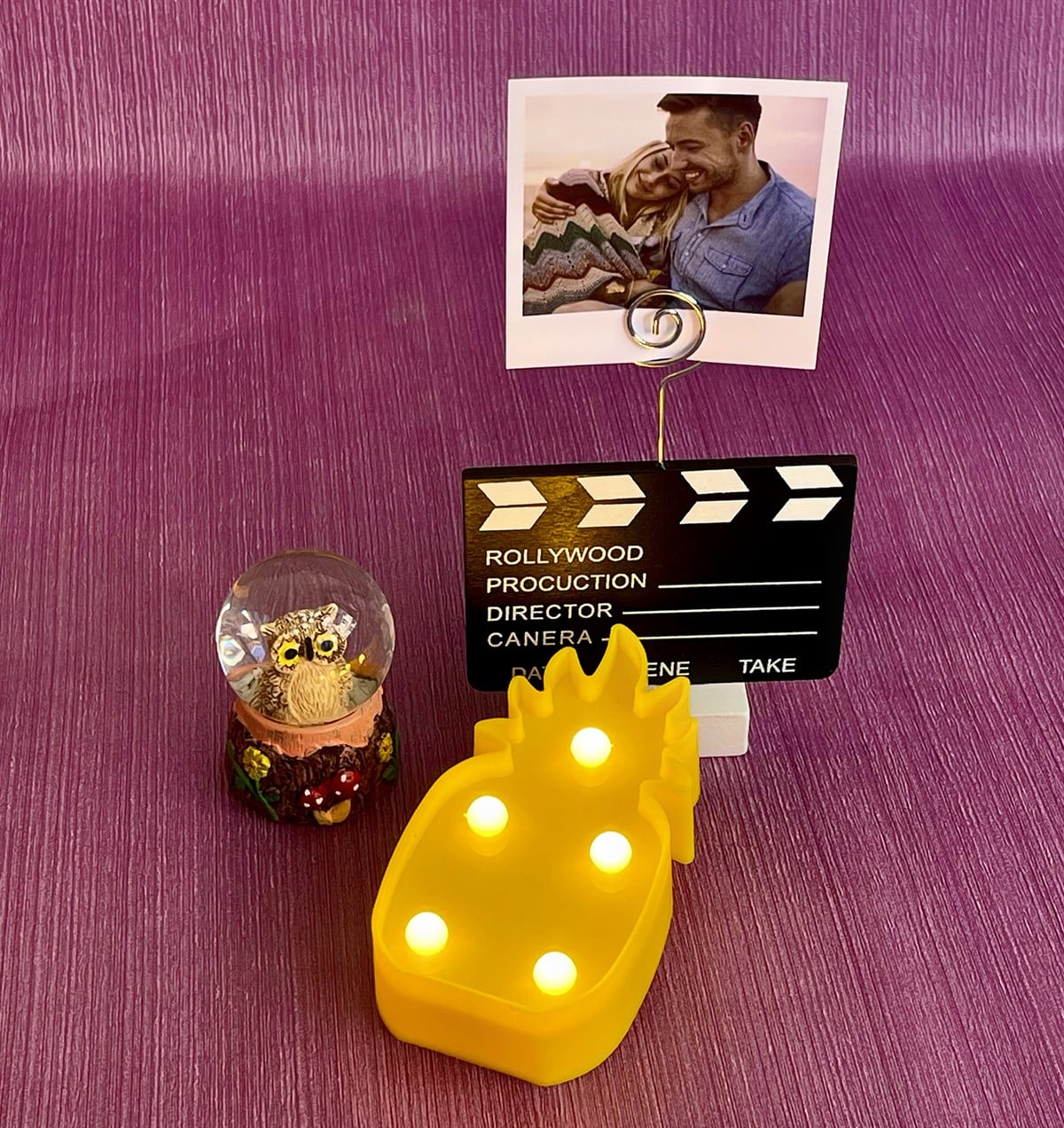 Kişiye Özel Fotoğraflı Baykuş Mini Kar Küresi Klaket Fotoğraf Tutucu ve Led IşıkGiftmodaGmhs101105