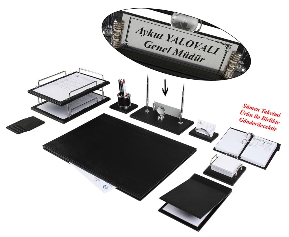 Kişiye Özel  12 Parça Lüks Siyah Deri Sümen Takımı Ve İsimlikGiftmodaPRZ-1430