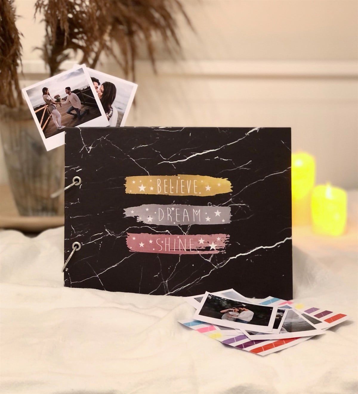 Kişiye Özel 20 Fotoğraflı Believe Dream Shine Tasarımlı Siyah Sayfa Kendin Yap Fotoğraf AlbümüGiftmodaGmab100030